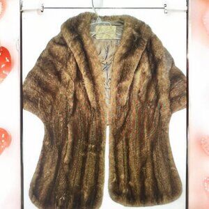 Vintage Genuine Brown MINK FUR STOLE Himelhochs Detroit Shrug Wedding Prom Wrap